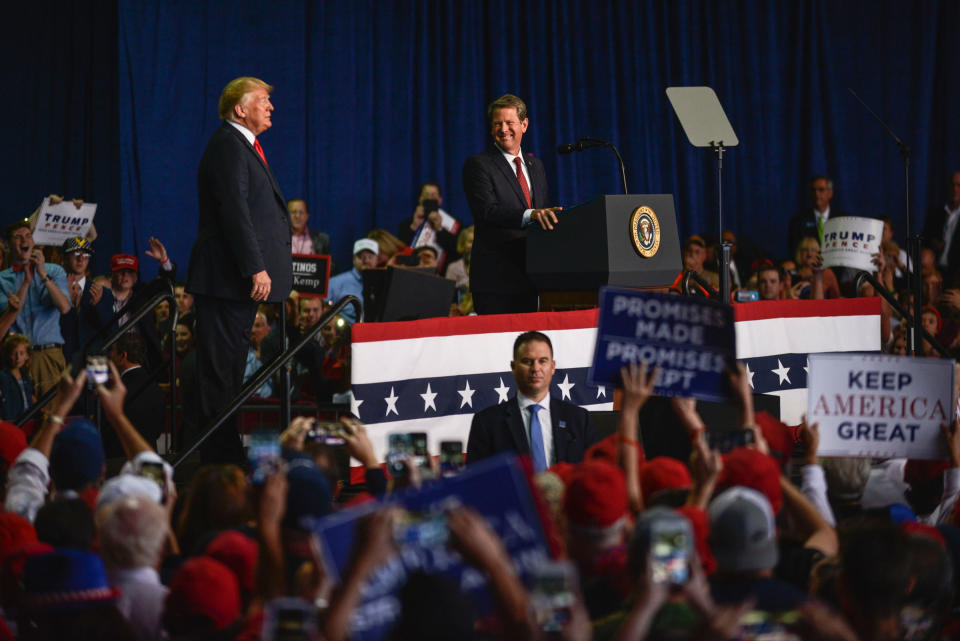 Kemp, then the Georgia secretary of state, benefited from Trump's endorsement in 2018.<span class="copyright">Gabriella Demczuk/The New York Times—Reuters</span>