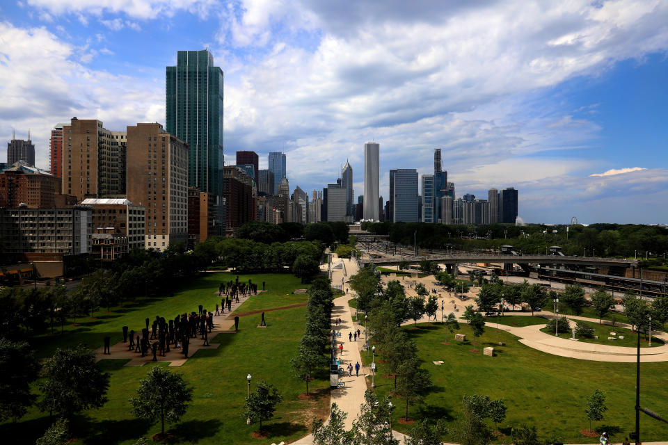 CHICAGO -  JUNE 25:  Grant Park and partial view of the Chicago Skyline in Chicago, Illinois on June 25, 2019.  (Photo By Raymond Boyd/Getty Images)