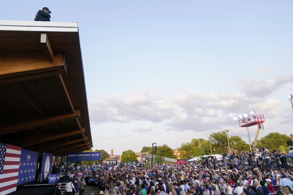 Virginia democratic gubernatorial candidate Terry McAuliffe speaks during a campaign event at Lubber Run Park, Friday, July 23, 2021, in Arlington, Va. (AP Photo/Andrew Harnik)