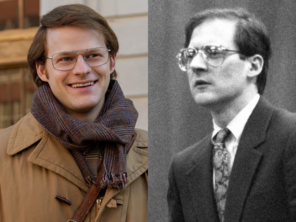 Lucas Hedges, left, as Robert Gottlieb in the Netflix film "Shirley." The real Gottlieb, right, in New York on March 13, 1989.