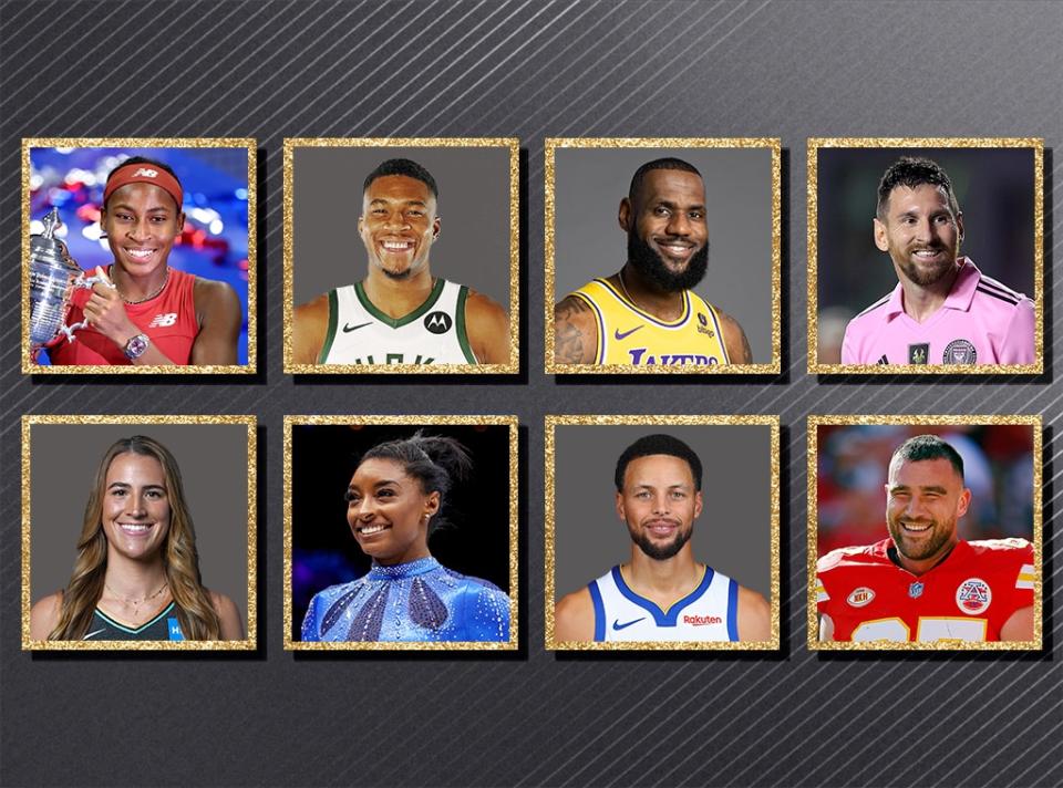 <p><strong>THE ATHLETE OF THE YEAR</strong><br>Coco Gauff<br>Giannis Antetokounmpo<br>LeBron James<br>Lionel Messi<br>Sabrina Ionescu<br>Simone Biles<br>Stephen Curry<br><strong>WINNER: Travis Kelce</strong></p>