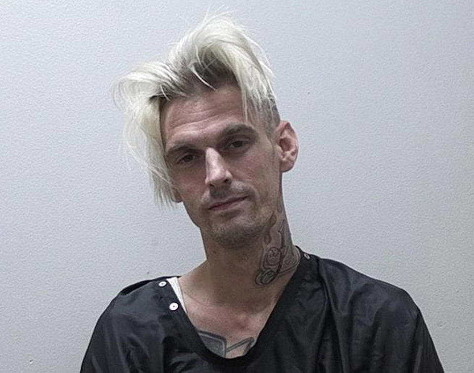 Aaron Carter poses for his booking photo after being charged for marijuana possession and suspicion of driving under the influence on July 15, 2017, in Clarkesville, Ga. (Photo: Habersham Co Sheriff Office via Getty Images)
