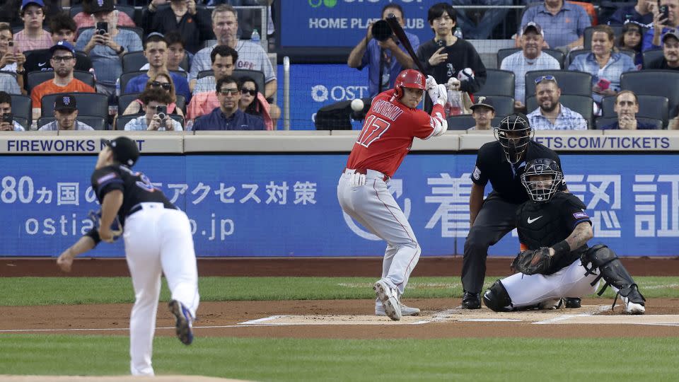 Shohei Ohtani bats against the New York Mets. - Jim McIsaac/Getty Images