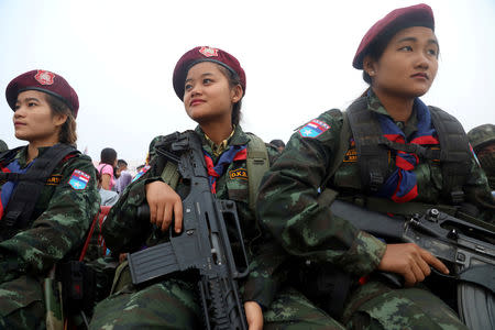 FILE PHOTO: Members of the Democratic Karen Buddhist Army participe in the 70th anniversary of Karen National Revolution Day in Kaw Thoo Lei, Kayin state, Myanmar January 31, 2019. REUTERS/Ann Wang/File Photo