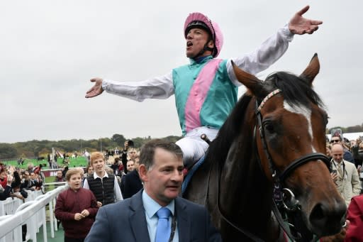 Dettori celebrates Enable's back-to-back Arc triumph in 2018 - the pair will return to Paris this autumn to bid for an historic third success in the Longchamp showpiece