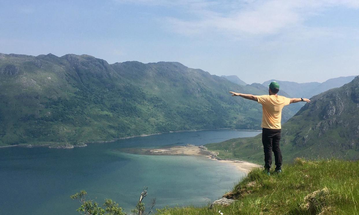 <span>The Living Project’s Josh Bulpin enjoying the view on Knoydart.</span><span>Photograph: Jane Dunford</span>