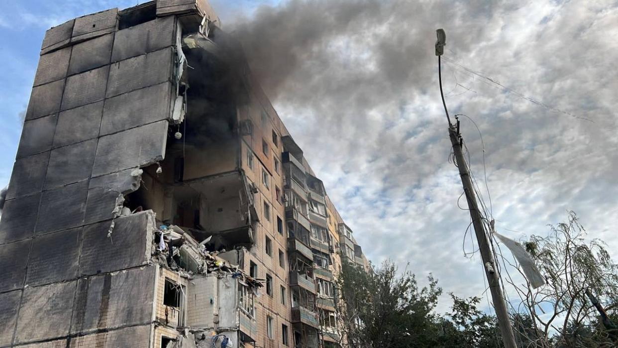 A view shows an apartment building heavily damaged by a Russian missile strike, amid Russia's attack on Ukraine, in Kryvyi Rih, Ukraine July 31, 2023. (via REUTERS)