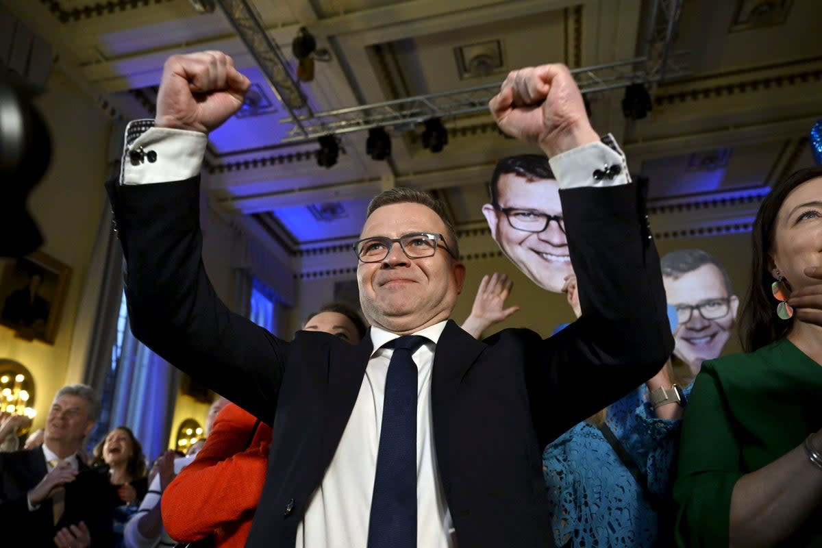 National Coalition Chairman Petteri Orpo celebrates at the party's parliament election wake after seeing the results of the advance votes in Helsinki, Finland (Lehtikuva)