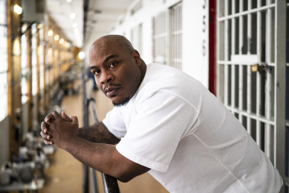 Marvin Haynes stands for a portrait outside his prison cell, March 2, 2023 at the Minnesota Correctional Facility-Stillwater in Bayport, Minn. A Minnesota judge has set aside the murder conviction of the 35-year-old man who was sent to prison for the 2004 killing of a man in a Minneapolis flower shop. The Hennepin County Attorney’s Office says the ruling Monday, Dec. 11 comes after prosecutors agreed that Haynes proved his constitutional rights were violated during his 2005 trial. Haynes was 16 at the time of the killing of 55-year-old Randy Sherer. (Aaron Lavinsky/Star Tribune via AP)