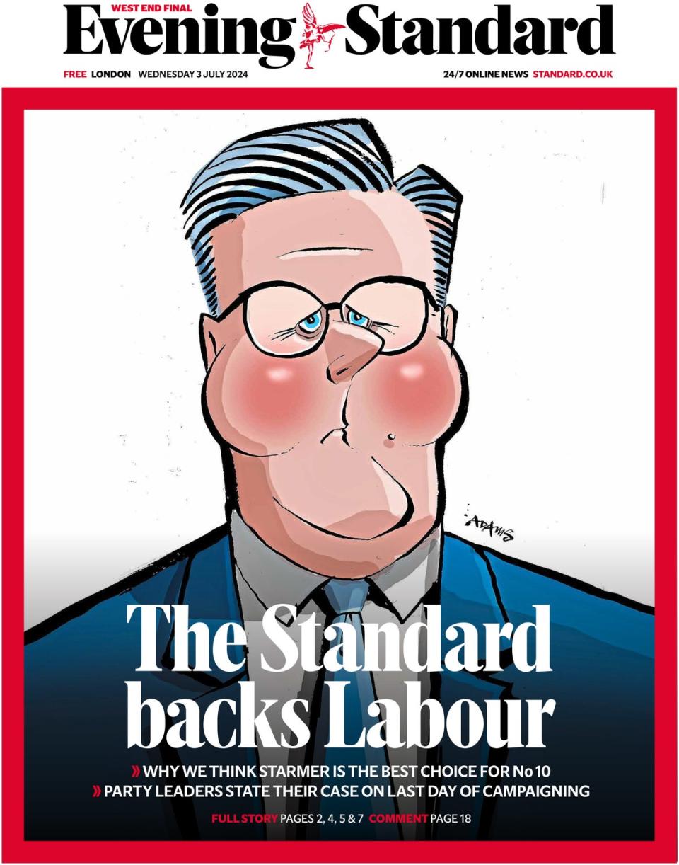 The Standard backs Labour: Our front page (Evening Standard)