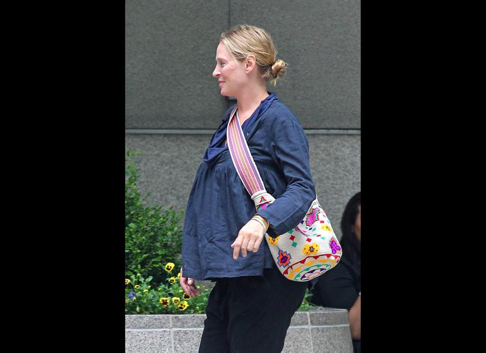 Uma Thurman never publicly commented on her latest pregnancy, and although her rep confirmed that the actress, who most recently appeared on "Smash," and her financier beau, Arpad Busson, <a href="http://www.huffingtonpost.com/2012/07/16/uma-thurman-baby-girl-arpad-busson_n_1676513.html" target="_hplink">welcomed a baby girl on July 15</a>, we still don't know their daughter's name.