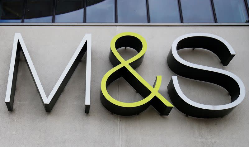 A Marks and Spencer (M&S) logo is seen on the outside of a store in Cheshire