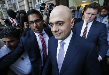 Britain's Business Secretary Sajid Javid leaves Bombay House, Tata Group head office in Mumbai, India, April 6, 2016. REUTERS/Danish Siddiqui