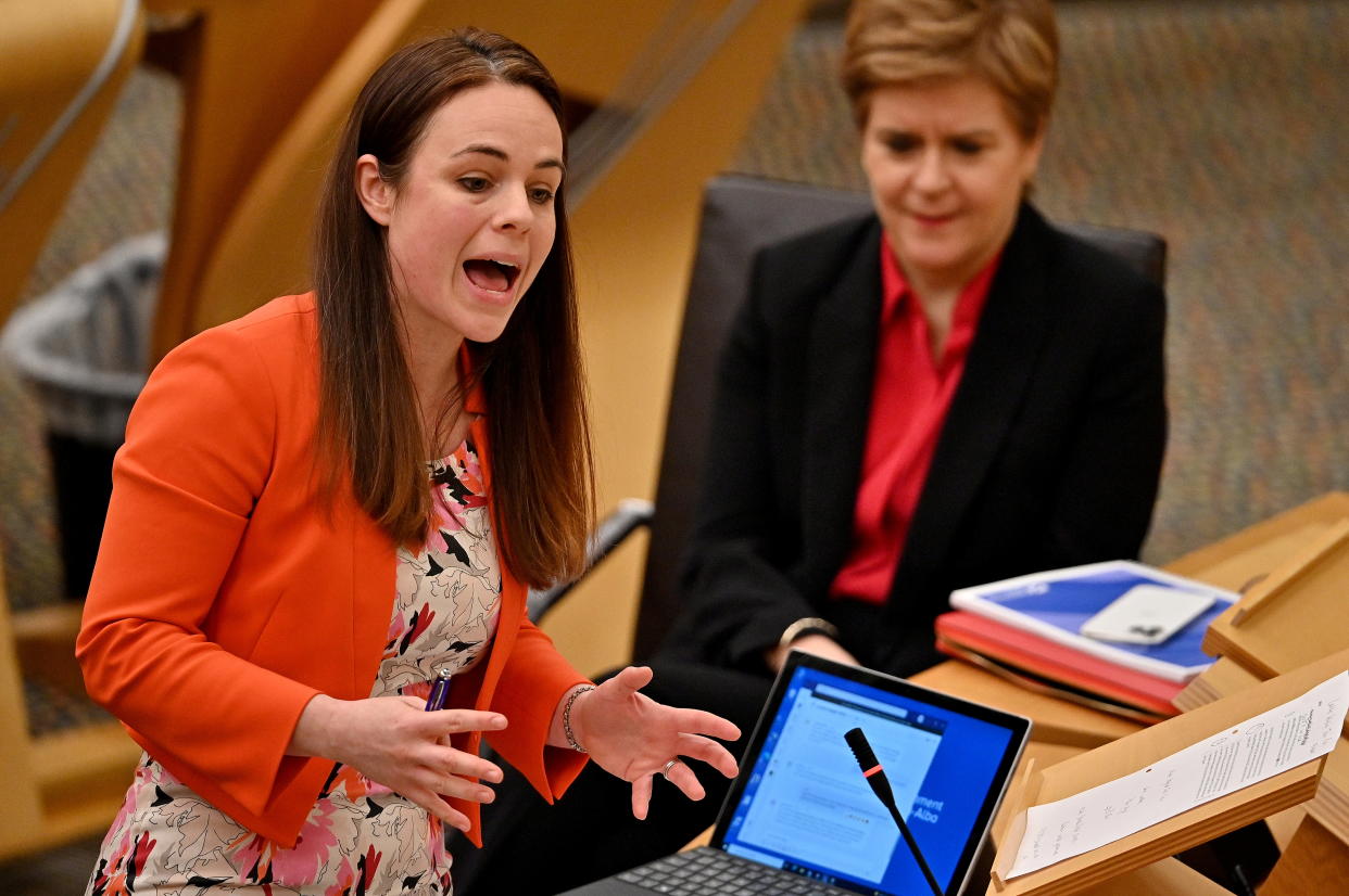 Scotland's Finance Secretary Kate Forbes presents the 2022 Scottish Budget at Scottish Parliament Building, in Edinburgh, Britain December 9, 2021.  Jeff J Mitchell/Pool via REUTERS
