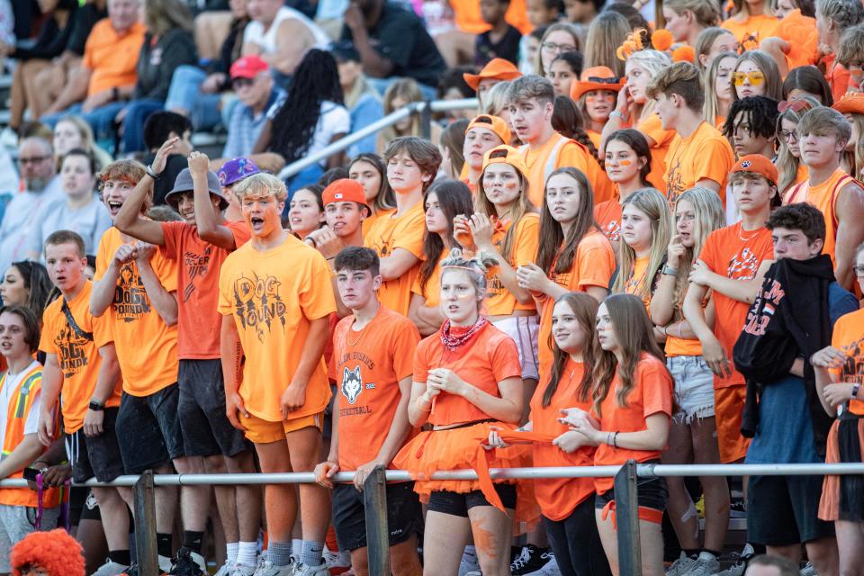 Harlem's student section cheers on the football team on Saturday, Aug. 27, 2022, at Harlem High School in Machesney Park.