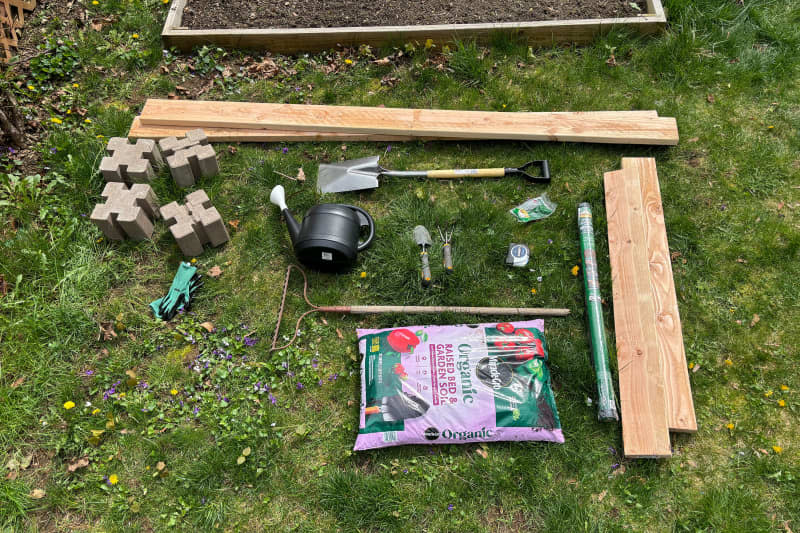 Supplies needed to build raised bed.