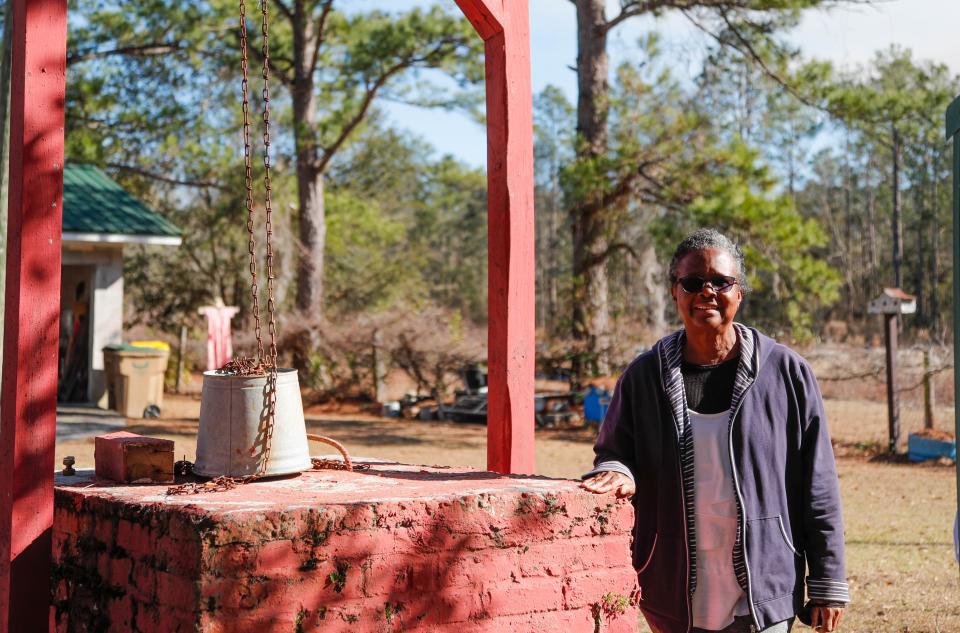 Juanita Heard stands by the old family well in the front yard of her Ellabell home.
