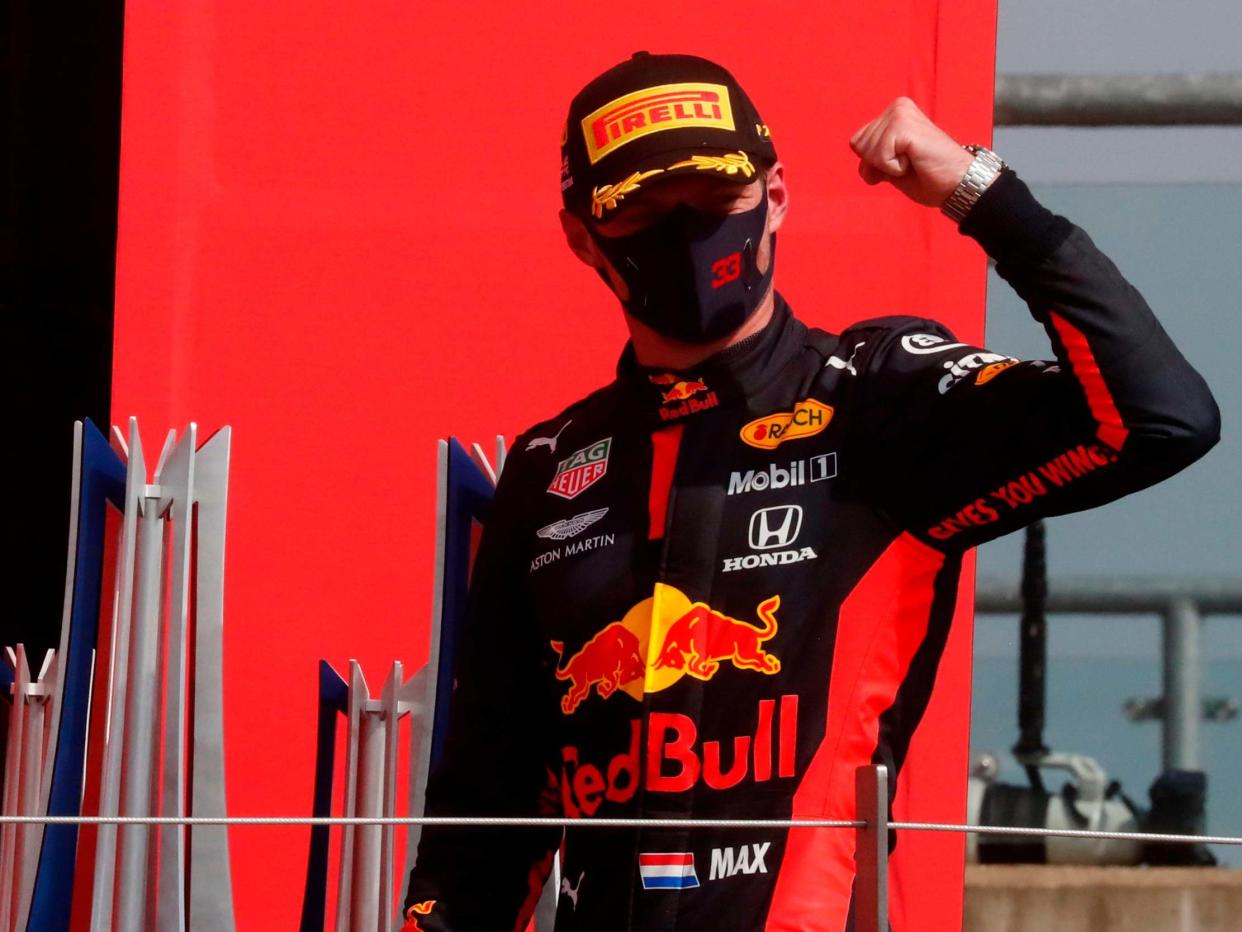 Max Verstappen celebrates winning the 70th Anniversary Grand Prix: Getty