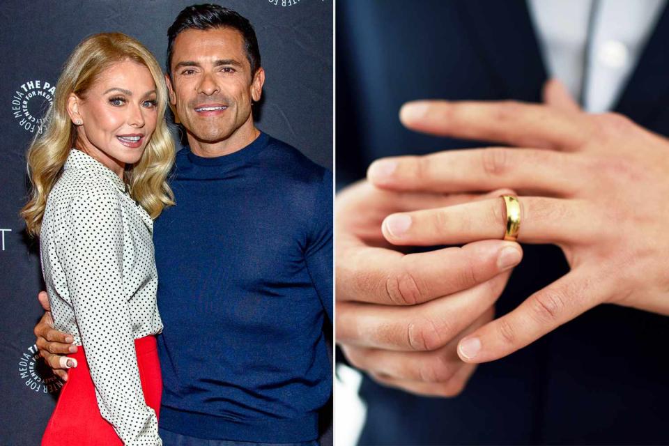 <p>Roy Rochlin/Getty; Getty</p> Kelly Ripa and Mark Consuelos weighed in a new wedding ring trend.