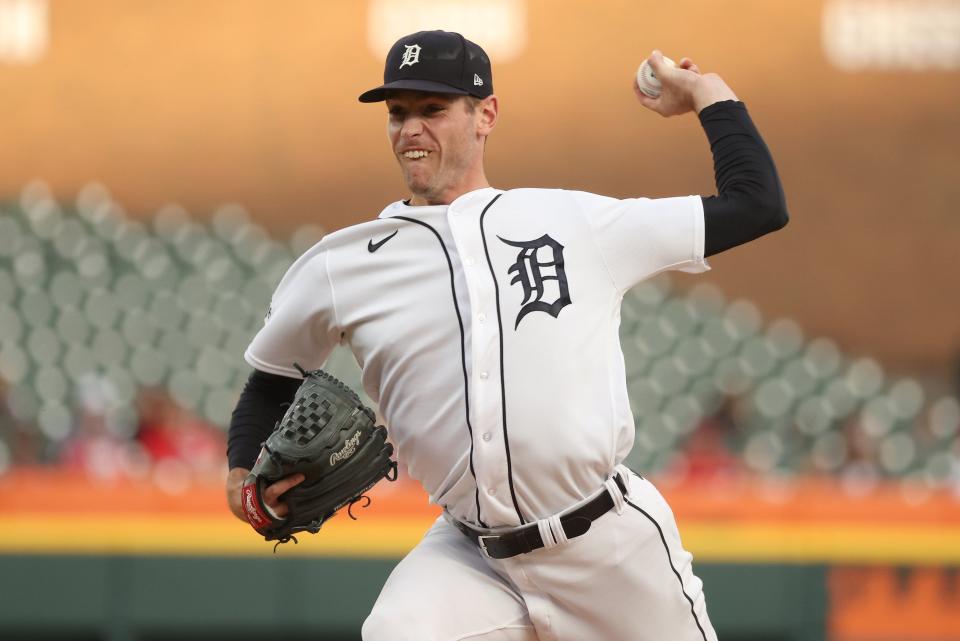 Tigers pitcher Joey Wentz throws a pitch while playing the Reds in the second inning on Tuesday, Sept. 12, 2023, at Comerica Park.