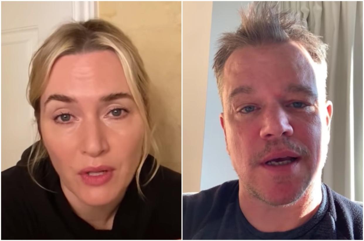 Kate Winslet and Matt Damon have issued public service announcements to help the fight against coronavirus: YouTube/screengrab
