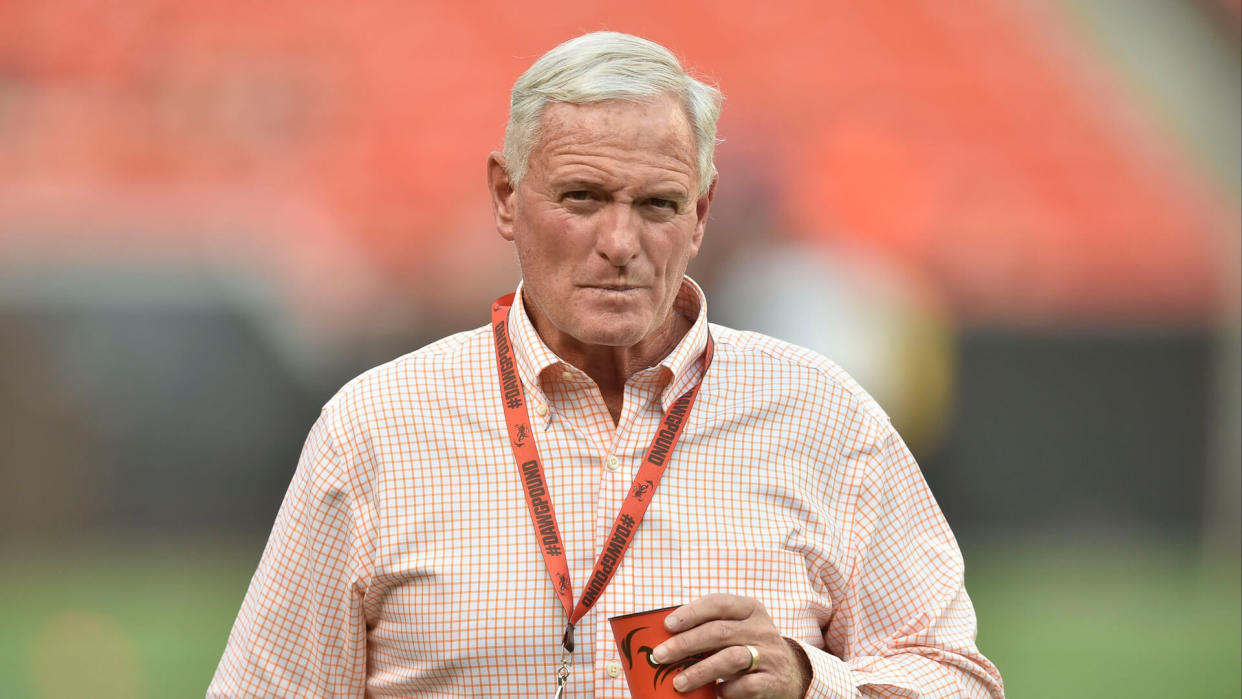 Mandatory Credit: Photo by AP/REX/Shutterstock (9258982ij)Cleveland Browns owner Jimmy Haslam walks on the field before an NFL preseason football game between the New York Giants and the Cleveland Browns, in Cleveland.