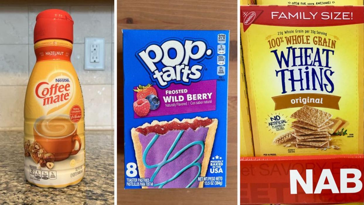 Examples of American foods that are banned in other countries, including Coffee-mate creamer, pop-tarts, and Wheat Thins