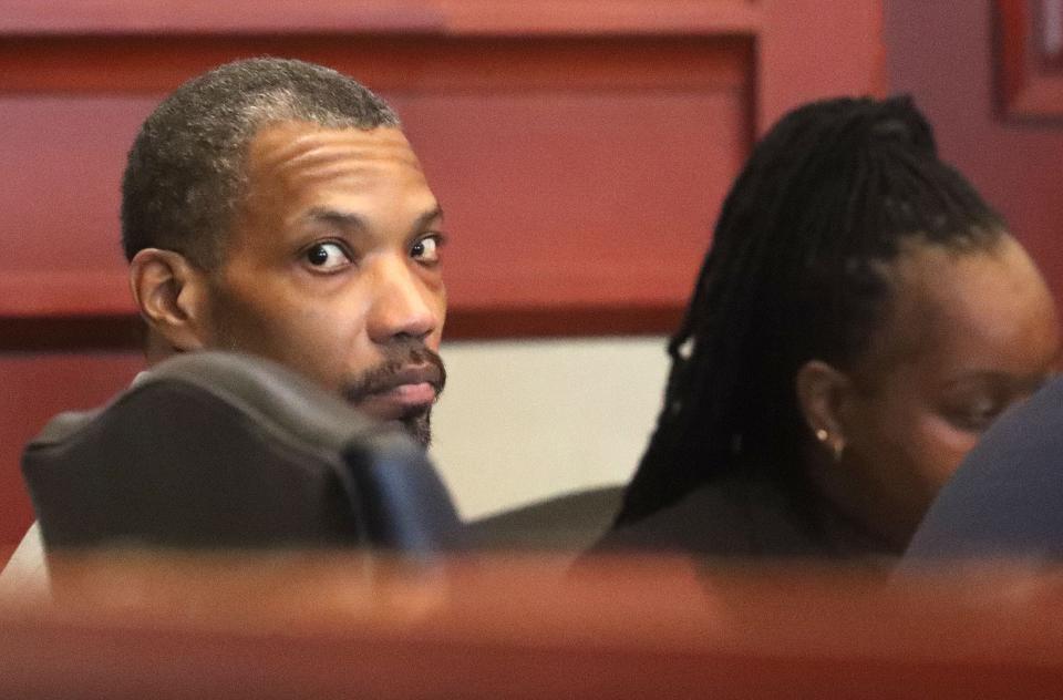 Michael Williams looks around the courtroom, Tuesday, March 5, 2024, during his second-degree murder trial in the killing of his ex-wife, Marsha Williams, and her son, Robert Adams, at the Volusia County Courthouse in DeLand.