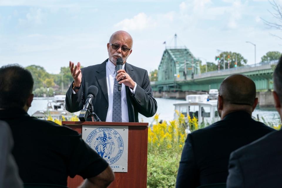 Wayne County Executive Warren Evans, shown here at a 2022 news conference at Elizabeth Park in Trenton, declined to speak to the Free Press about the county's relationship with former employee and current contractor Tony Saunders.