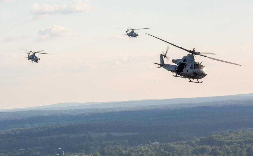 U.S. Marine Corps AH-1Z Vipers and UH-1Y Venom with Marine Light Attack Helicopter Squadron (HMLA) 167 perform close-air support near Alpena Combat Readiness Training Center on Aug. 10, 2022. Northern Strike 23-2 is set to begin on Aug. 5.