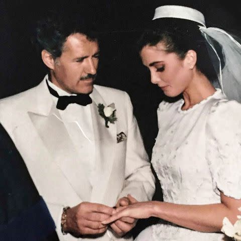 <p>Courtesy Jean Trebek</p> Jean and Alex Trebek on their wedding day in 1990