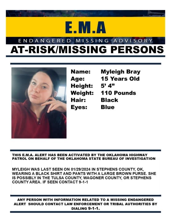 Endangered Missing Advisory for 15-year-old Myleigh Bray. Image courtesy OHP.