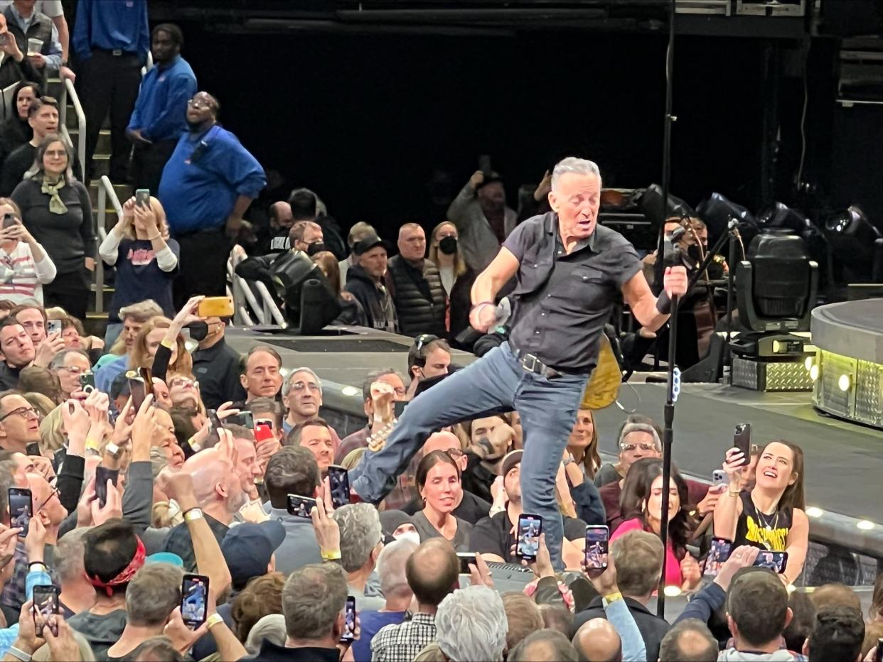 Bruce Springsteen on the walkway, amid the crowd at TD Garden Monday.