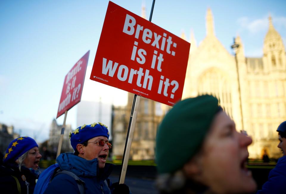 Anti-Brexit demonstrators protest outside the Houses of Parliament: Henry Nicholls/Reuters