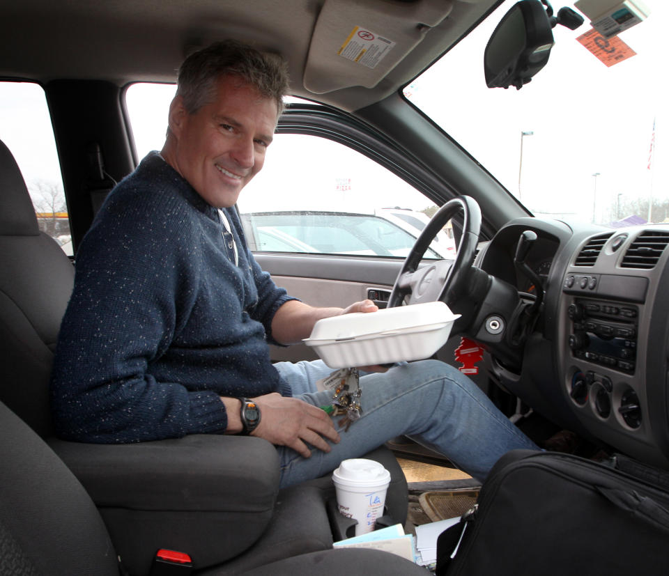 This March 22, 2014, photo shows former Massachusetts Sen. Scott Brown in his pick-up truck in Tilton, N.H. as he makes his way through the state. You might think this year's candidates had learned from Barack Obama's comments about bitter people who "cling to guns or religion." Or perhaps from Mitt Romney's apparent dismissal of the 47 percent of Americans who don't pay federal income taxes. Brown seemed not to thoroughly think through his options when The Associated Press asked if he was the state's best choice, having just moved from Massachusetts. "Do I have the best credentials?" Brown replied. "Probably not. 'Cause, you know, whatever." (AP Photo/Jim Cole)