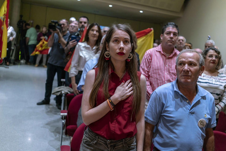 Vox supporters during a recent rally in Barcelona. (Photo: José Colón/MeMo/Sony for Yahoo News)
