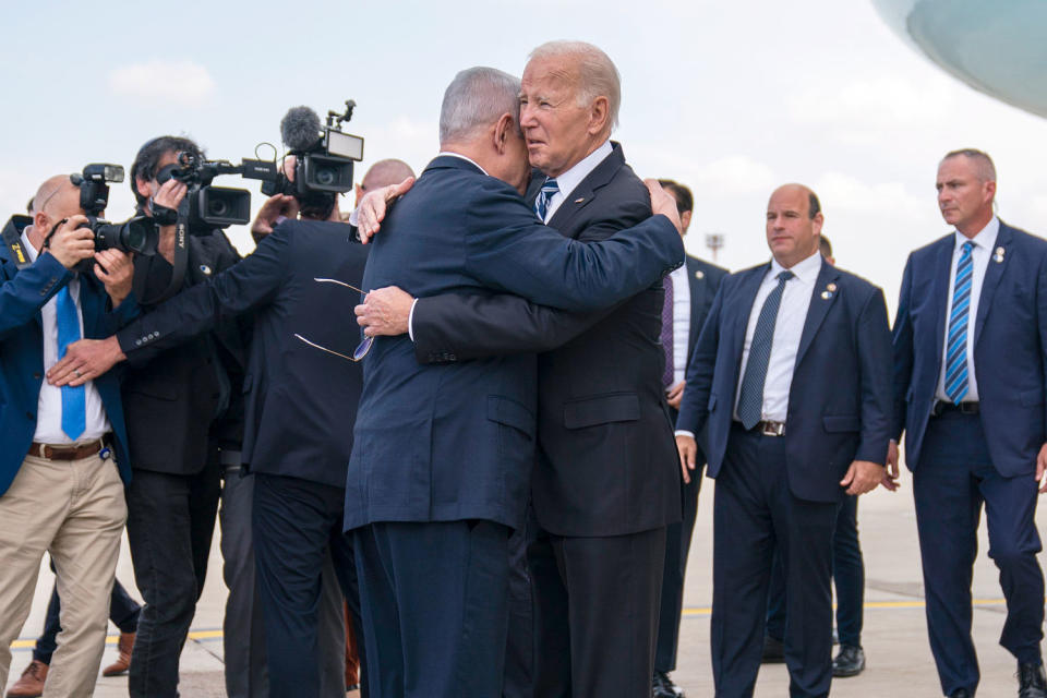 joe biden bibi benjamin natanyahu hug embrace (Evan Vucci / AP)