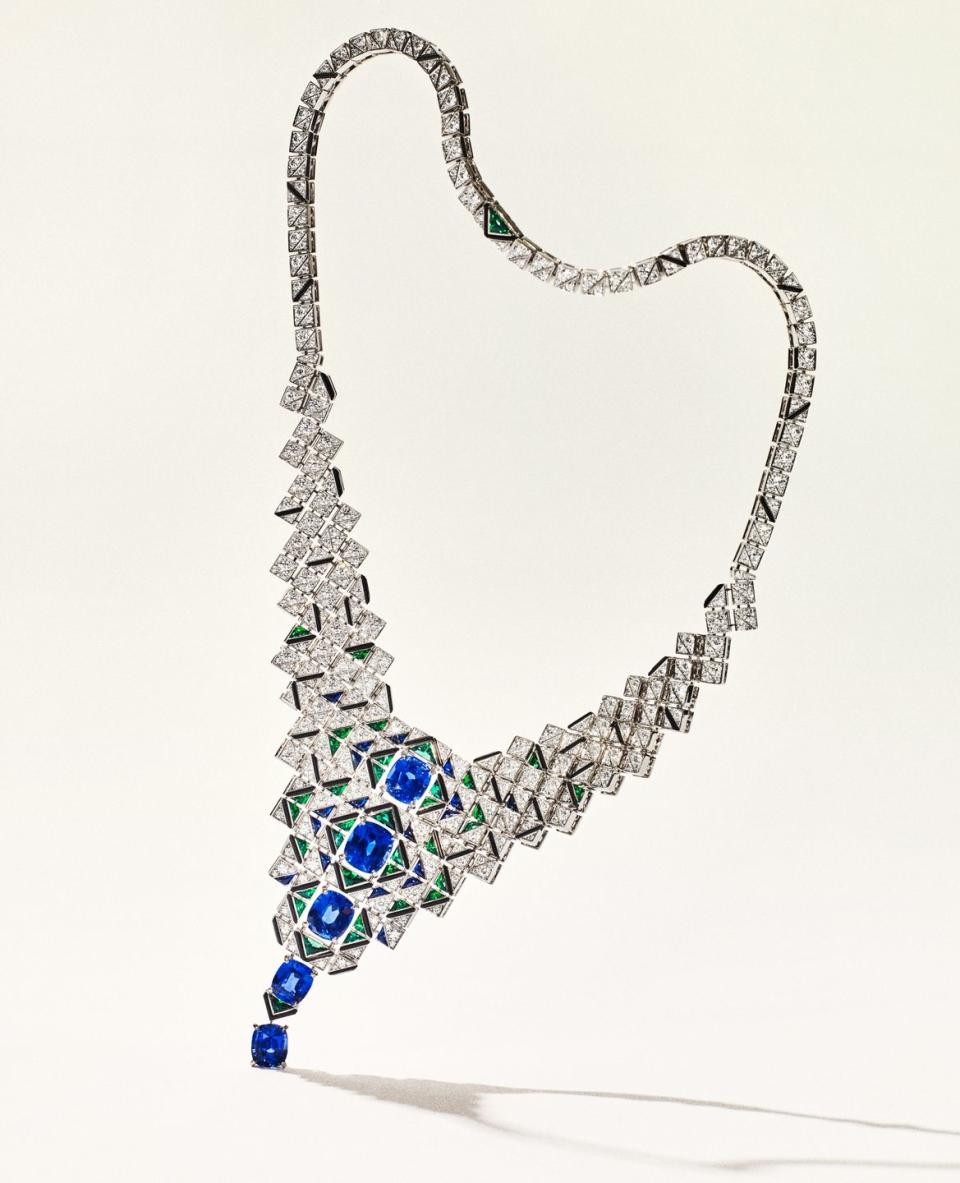 a necklace with blue stones
