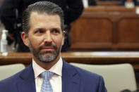 Former President Donald Trump's son and co-defendant, Donald Trump Jr., appears during the Trump Organization’s civil fraud trial, Thursday, Nov. 2, 2023, at New York Supreme Court in New York. (Shannon Stapleton/Pool Photo via AP)