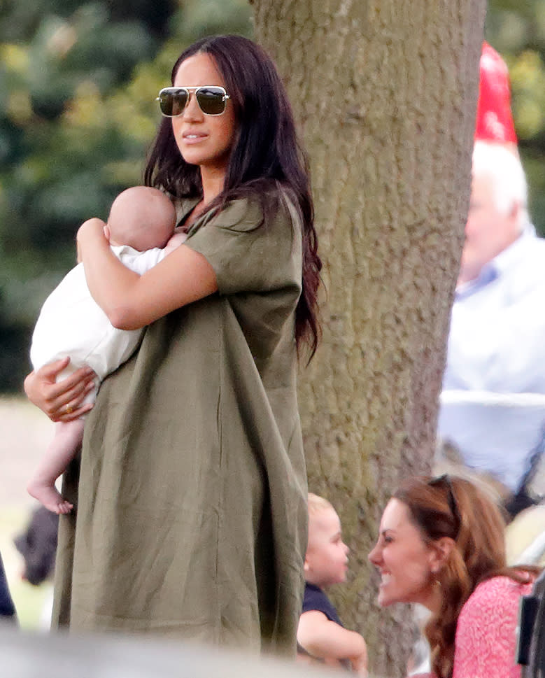 Meghan Markle with Archie and Kate Middleton with Louis