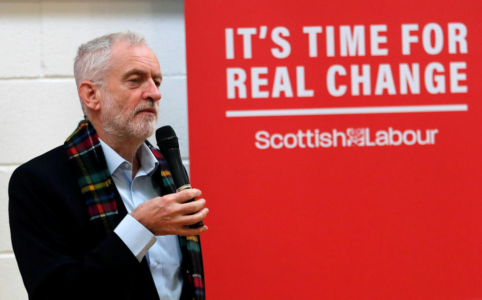 Labour Party leader Jeremy Corbyn speaks during a visit to Heart of Scotstoun Community Centre as part of his general election campaign in Glasgow, Scotland, Britain November 13, 2019. REUTERS/Russell Cheyne