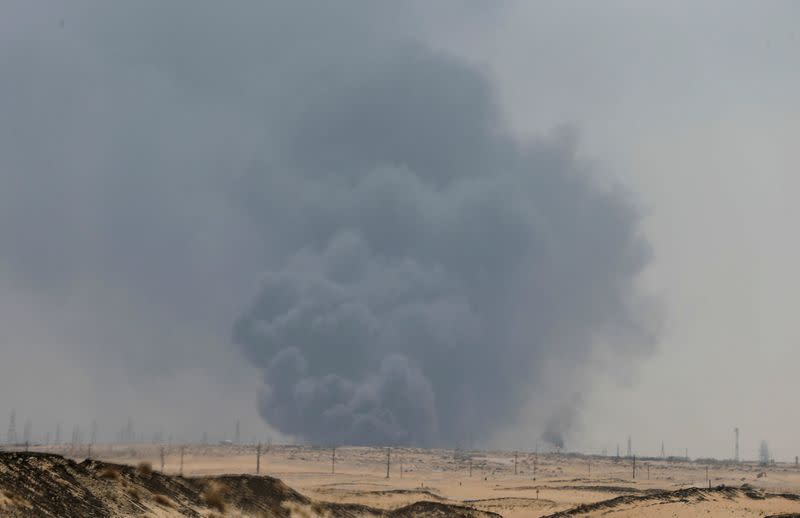 FILE PHOTO: Smoke is seen following a fire at Aramco facility in the eastern city of Abqaiq