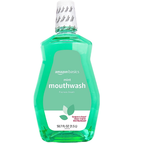 Amazon Basics Mint Mouthwash against white background