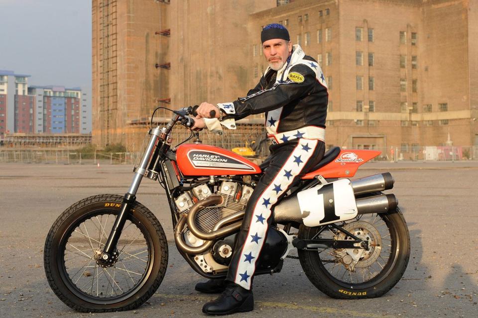 Robbie Knievel, son of the iconic Evel Knievel pictured at Battersea Power Station, London, where he has announced a major stunt he will perform next year.