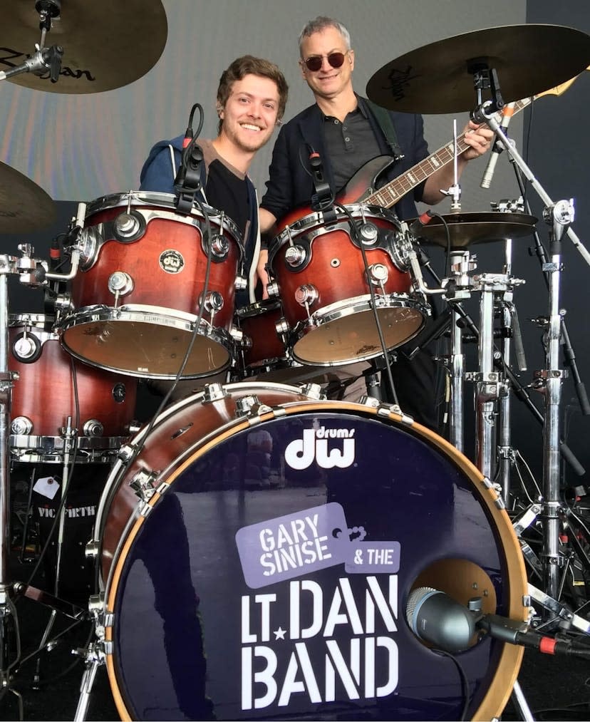 Mac played the drums with his father’s Lt. Dan Band, which plays shows for troops and military groups. Gary Sinise Foundation