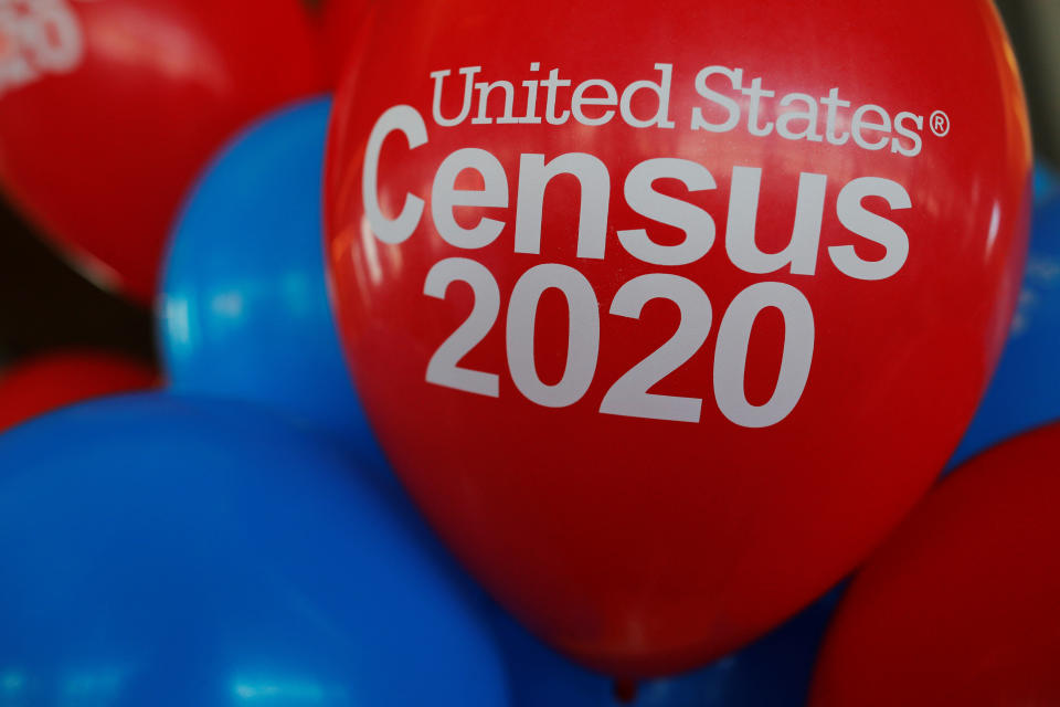 Balloons decorate an event for community activists and local government leaders to mark the one-year-out launch of the 2020 Census efforts in Boston, Massachusetts, U.S., April 1, 2019.   REUTERS/Brian Snyder