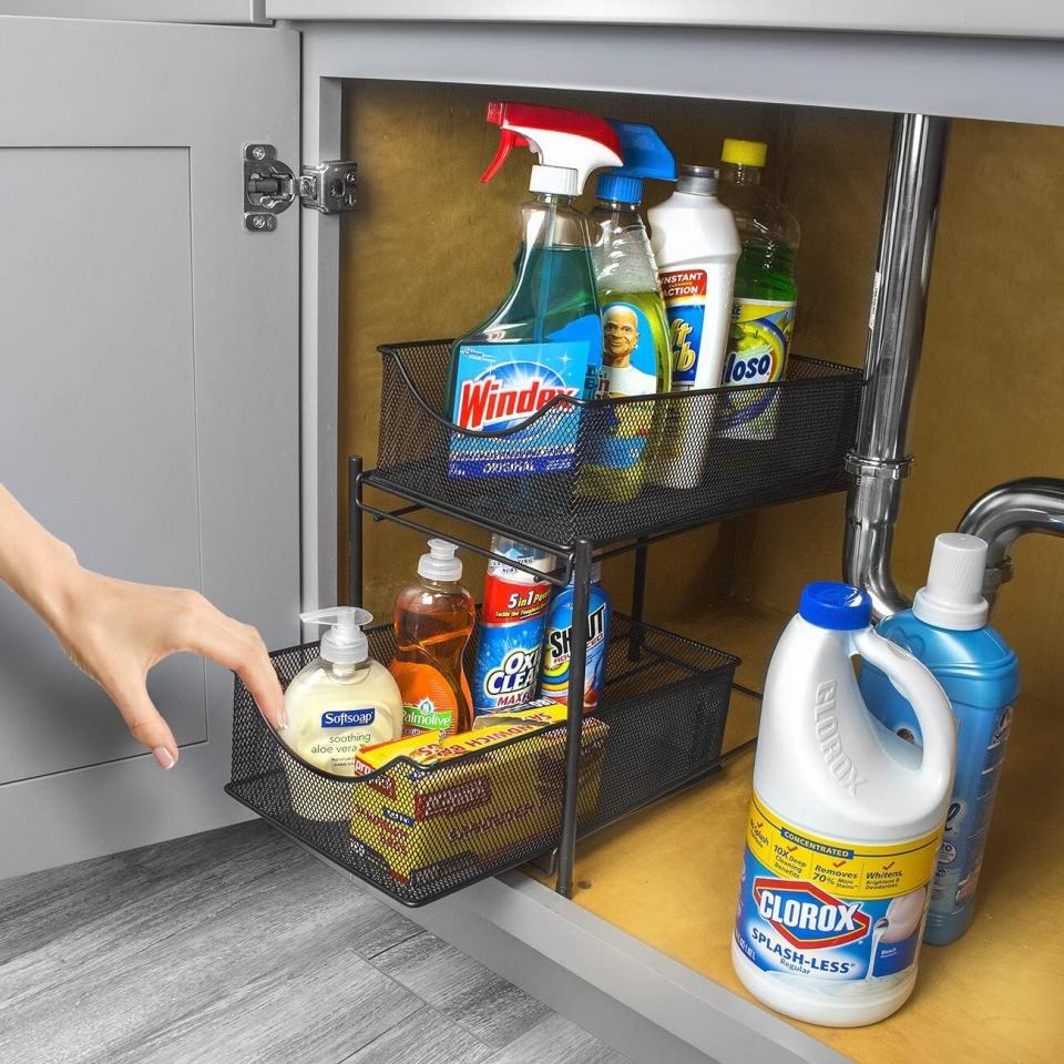 Why is it that everyone's under-sink cabinet looks like a disaster zone? Organize it once and for all with <a href="https://amzn.to/2G4scjQ" target="_blank" rel="noopener noreferrer">this two-tier under-sink sliding drawer organizer</a>. If your kitchen cabinets are deep enough, you could even use this to organize dry goods, canned foods and even Tupperware and food storage lids. <a href="https://amzn.to/2G4scjQ" target="_blank" rel="noopener noreferrer">Get them on Amazon</a>.