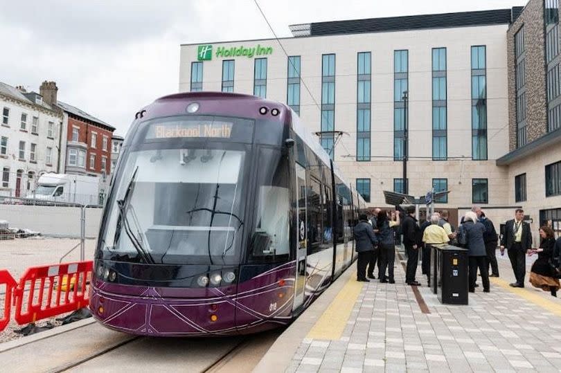 A tram at the new Blackpool North tram stop