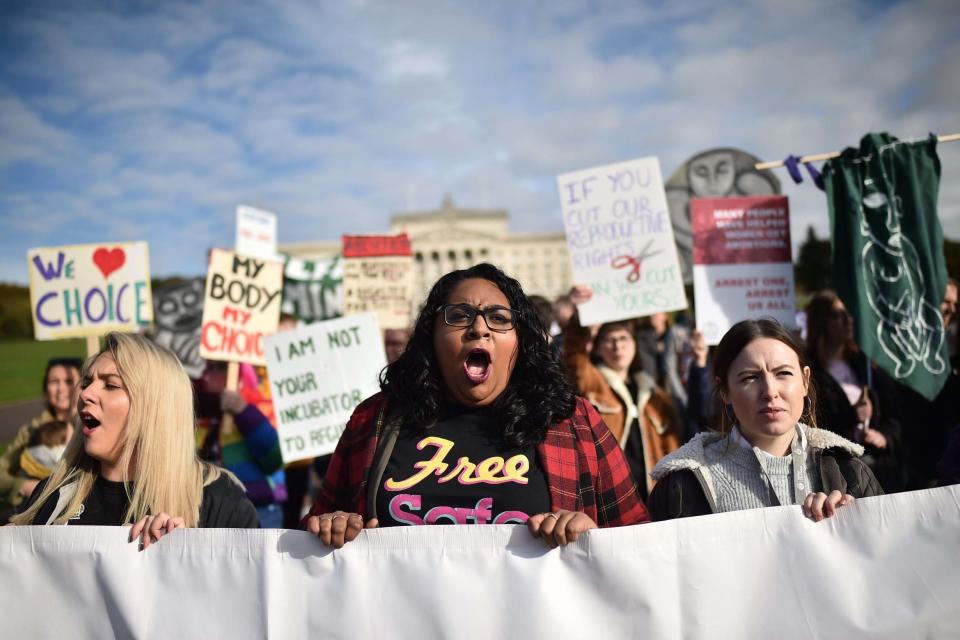 Abortion-rights demonstrators march through the streets of Belfast ahead of a meeting of the Stormont Assembly: Getty Images