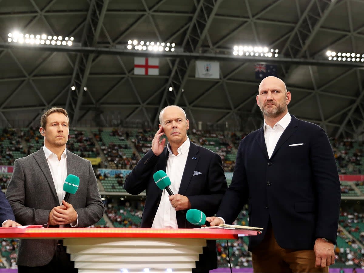 Clive Woodward (centre) often combined with Jonny Wilkinson and Lawrence Dallaglio for ITV (Getty Images)